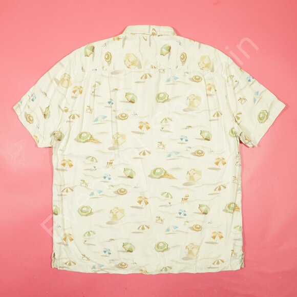 Tommy Bahama Beach Print Short Sleeve Silk Camp Shirt in Cream Size Large - Picture 3 of 5